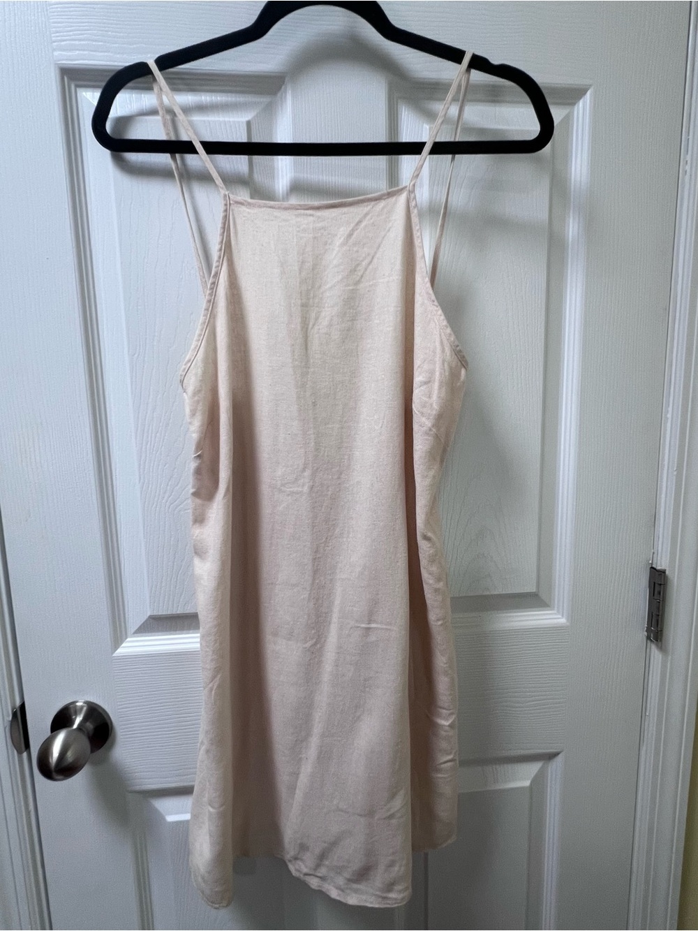 ASOS Spaghetti Strap Square Neck Linen Blend Low Back Dress Taupe Size Large